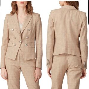 VERONICA BEARD Diego Heathered Plaid Dickey Jacket in Khaki Beige Tan